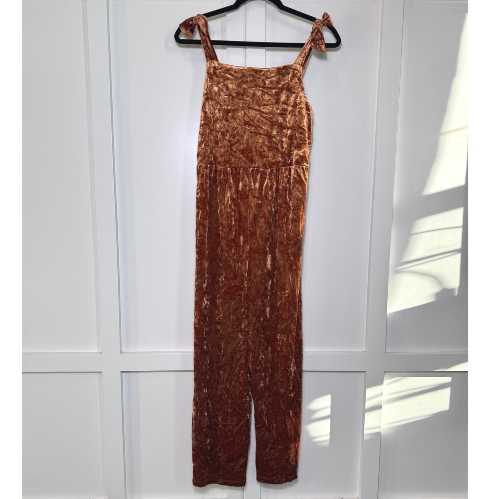 Cat & Jack Girls XL 14/16 Crushed Velvet Tie Shoulder Jumpsuit Copper Brown XL